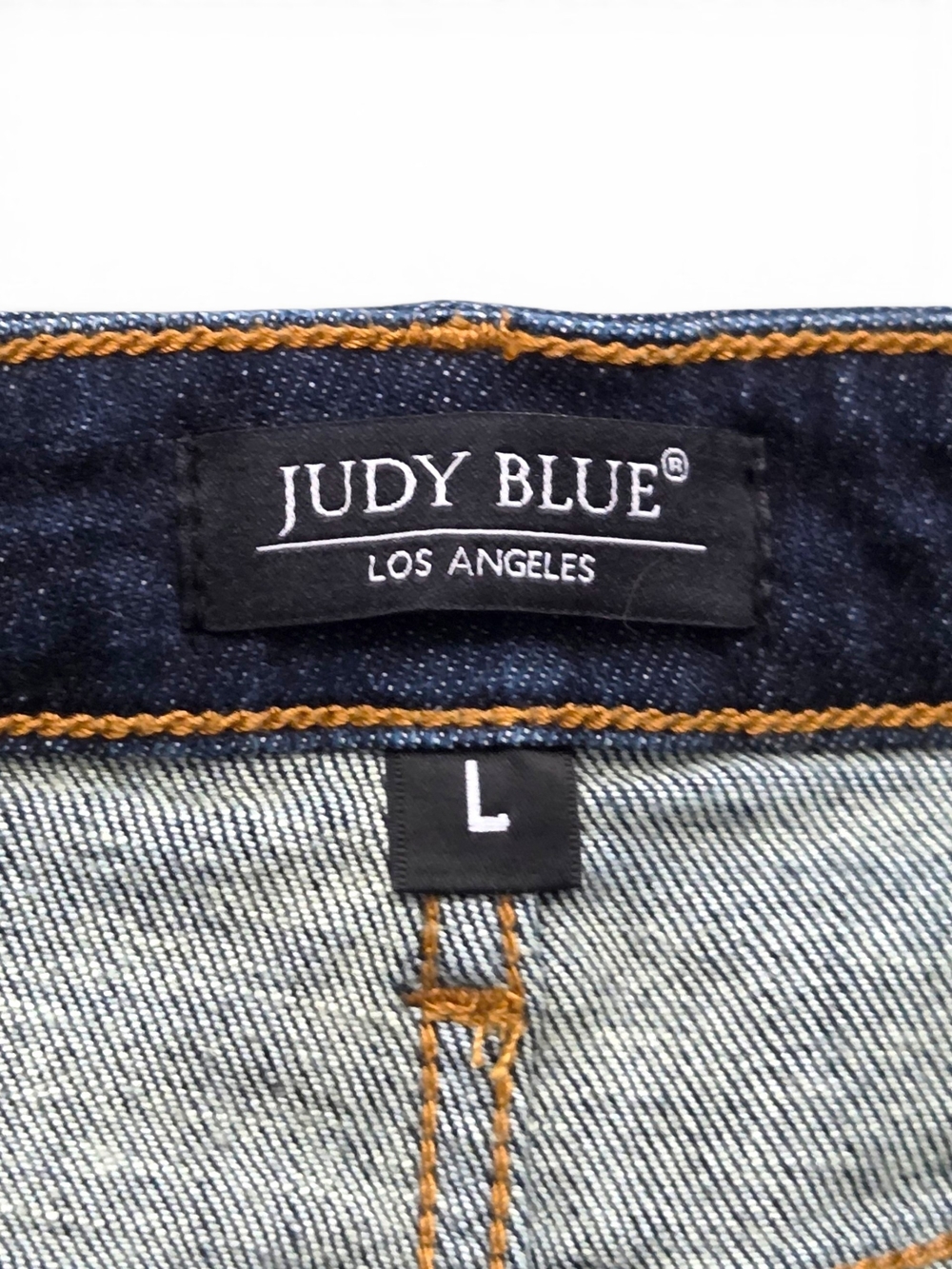 Judy Blue High Rise Button Fly Raw Hem Denim Shorts Distressed Dark Wash Large - Picture 2 of 10